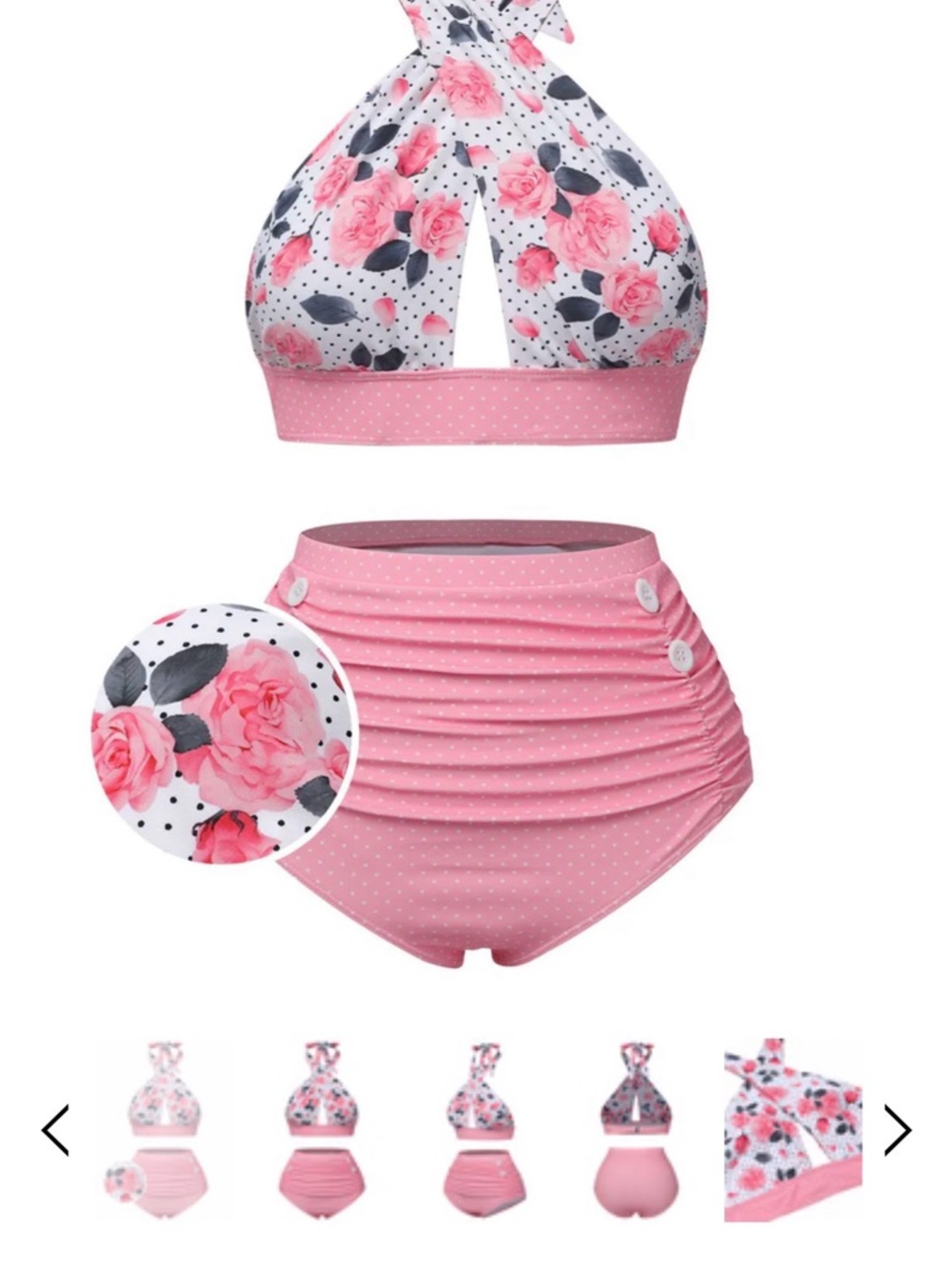 Pink Floral High-Waist Halter Bikini Set